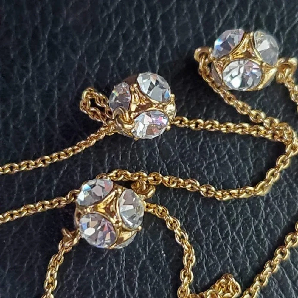 Kate Spade Lady Marmalade Gold Plate Clear Crystal Station Long Necklace Sparkly